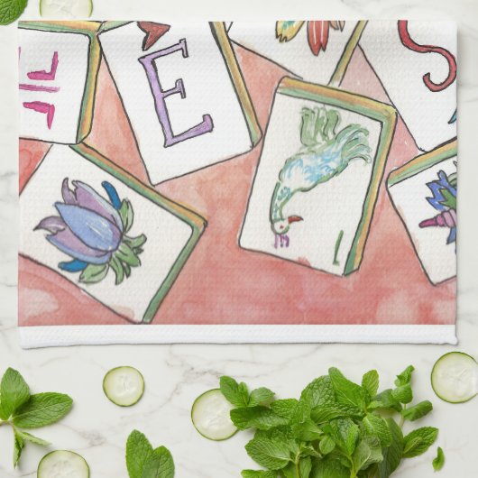 Mahjong  peach theedoek (Gevouwen)