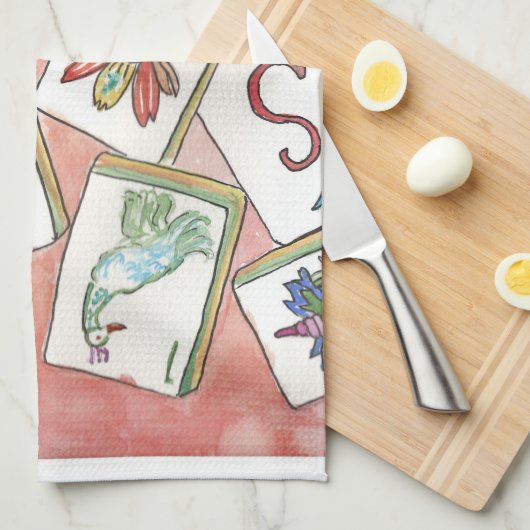 Mahjong  peach theedoek (Quarter Fold)