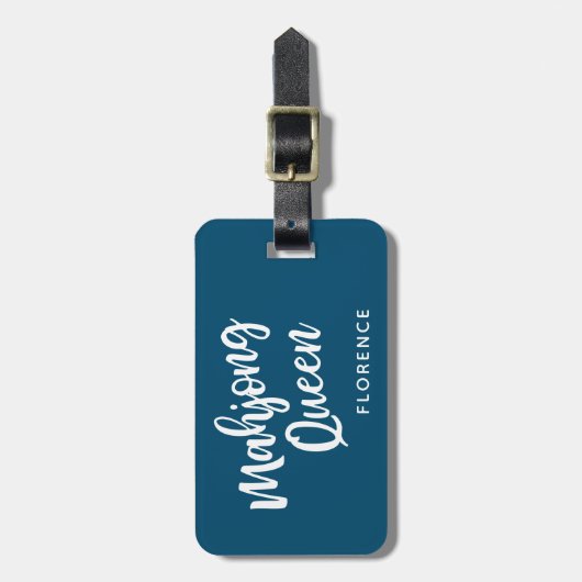 Mahjong Queen Persoonlijke naam | Blauwgroen blauw Bagagelabel (Voorkant verticaal)