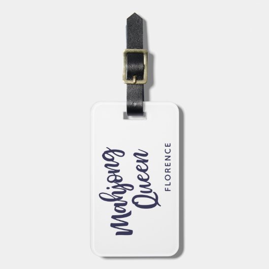Mahjong Queen Persoonlijke naam | Wit en blauw Bagagelabel (Voorkant verticaal)