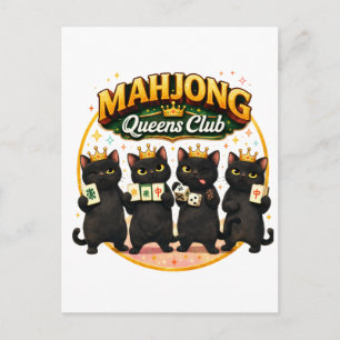 Mahjong Queens Club Schattige Zwarte Katten Aankondigingskaart