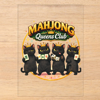 Mahjong Queens Club Schattige Zwarte Katten Acryl Uitnodigingen