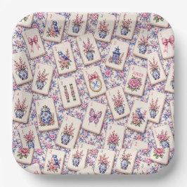 Mahjong Roze En Blauwe Tegels Papieren Bordje