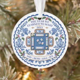 Mahjong-sieraad Chinoiserie Blauw Witte Namen Ornament