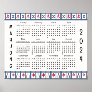 Mahjong spel Tegels 2024 Kalender Poster