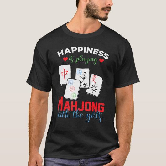 Mahjong T-shirt Happiness speelt Mahjong met de  (Voorkant)