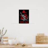 Mahjong Tegel, Spring, op zwarte achtergrond Poster (Keuken)