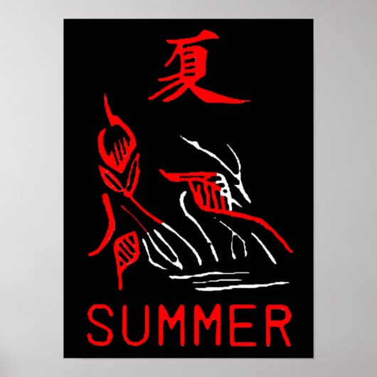 Mahjong Tegel, Summer, op zwarte achtergrond Poster (Voorkant)