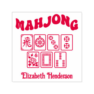 Mahjong Tegels #1 met Retro Tekst, Voeg Uw Naam To Zelfinktende Stempel