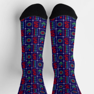 Mahjong Tegels #4 Rood Groen Blauw Marineblauw Sokken