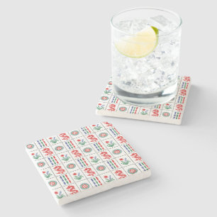 Mahjong Tegels #4 Rood Groen Blauw Wit Stenen Onderzetter