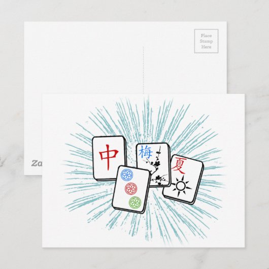 Mahjong Tegels Blue Briefkaart (Voorkant / Achterkant)