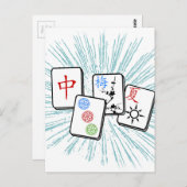 Mahjong Tegels Blue Briefkaart (Voorkant / Achterkant)