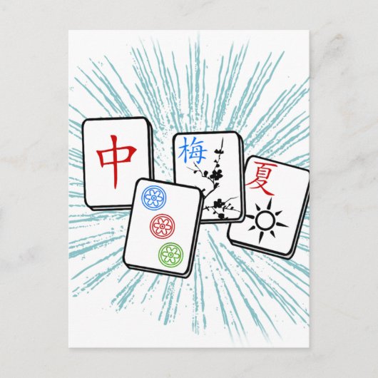 Mahjong Tegels Blue Briefkaart (Voorkant)