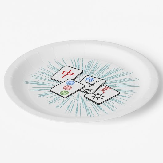 Mahjong Tegels Blue II Papieren Bordje (Gekanteld)