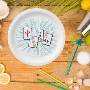 Mahjong Tegels Blue II Papieren Bordje