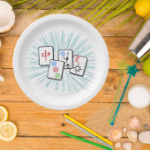 Mahjong Tegels Blue II Papieren Bordje