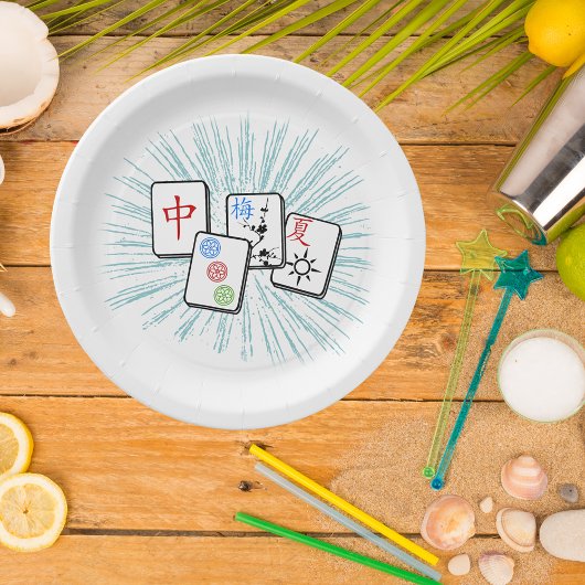 Mahjong Tegels Blue II Papieren Bordje