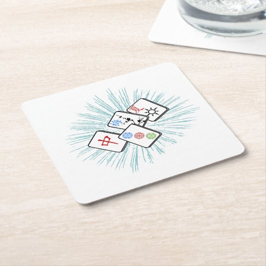 Mahjong Tegels Blue Kartonnen Onderzetters (Schuin)