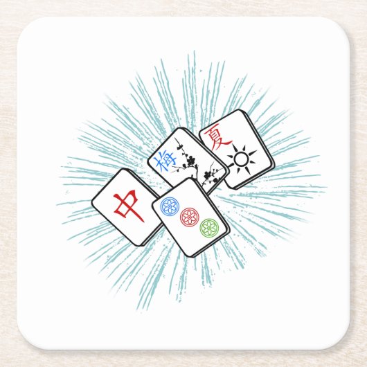 Mahjong Tegels Blue Kartonnen Onderzetters (Voorkant)