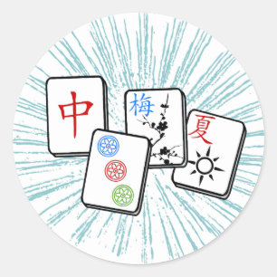Mahjong Tegels Blue Ronde Sticker