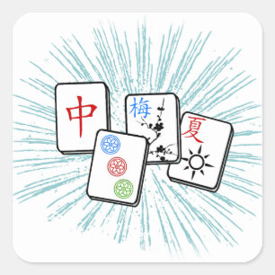 Mahjong Tegels Blue Vierkante Sticker