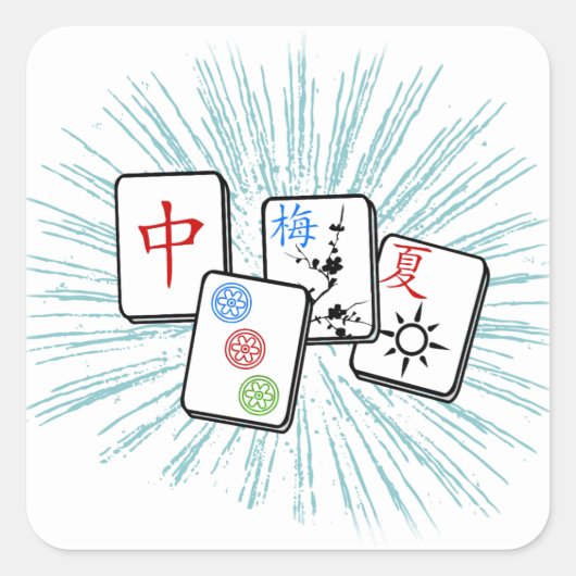 Mahjong Tegels Blue Vierkante Sticker (Voorkant)