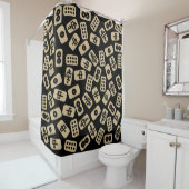 Mahjong tegels brown op zwart douchegordijn (In situ)