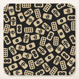 Mahjong tegels brown op zwart kartonnen onderzetters