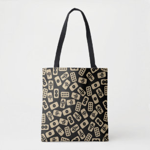 Mahjong tegels brown op zwart tote bag