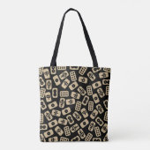 Mahjong tegels brown op zwart tote bag (Achterkant)