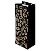 Mahjong tegels brown op zwart wijn cadeautas (Achterkant Gekanteld)