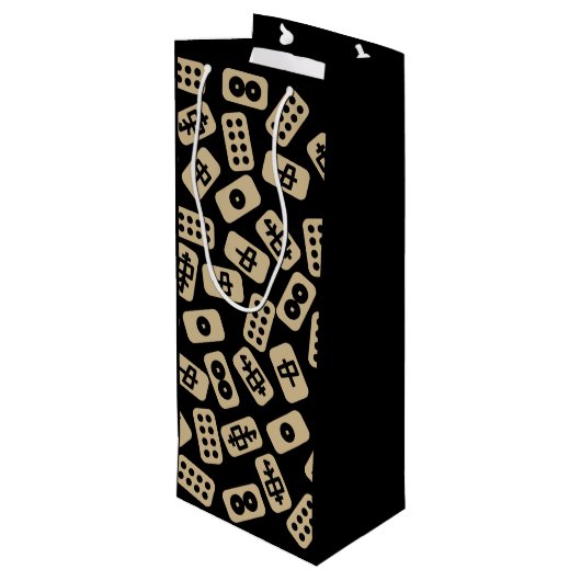 Mahjong tegels brown op zwart wijn cadeautas (Achterkant Gekanteld)