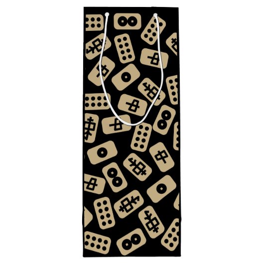 Mahjong tegels brown op zwart wijn cadeautas (Achterkant)