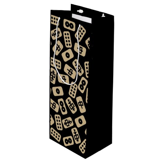 Mahjong tegels brown op zwart wijn cadeautas (Voorkant Gekanteld)