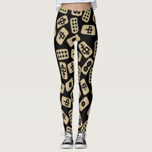 Mahjong Tegels Bruin op Zwart Leggings