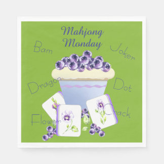 Mahjong Tegels en Blauwe Bosbes Cupcake Papieren S Servet