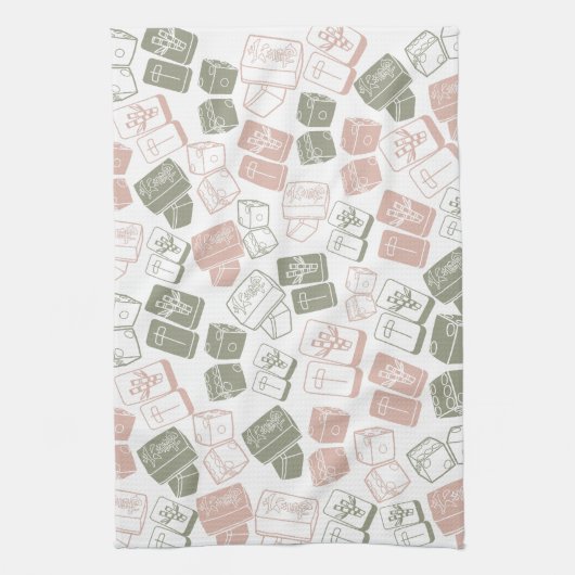 Mahjong tegels en dobbelstenen roze en groen theedoek (Verticaal)