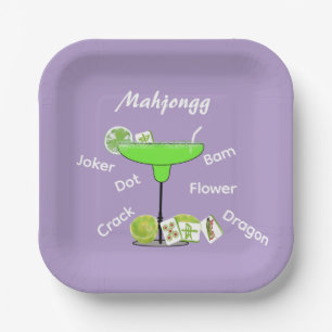 Mahjong Tegels en Margarita Paarse papieren Bord