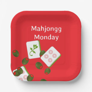 Mahjong Tegels en Olijven Papier Bord
