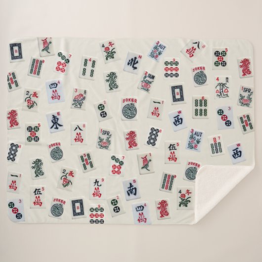 MahJong tegels fotografie op badge achtergrond Sherpa Deken (Voorkant (horizontaal))
