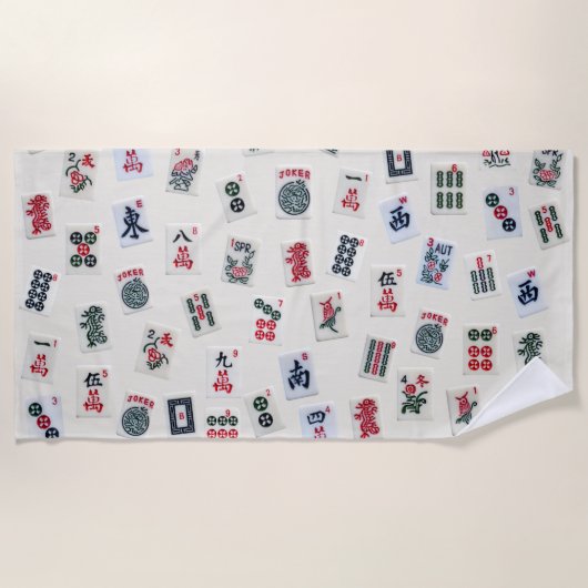 MahJong tegels fotografie op badge achtergrond Strandlaken (Voorkant)