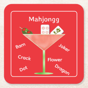Mahjong Tegels in een Martini Glass Paper Onderzet Kartonnen Onderzetters