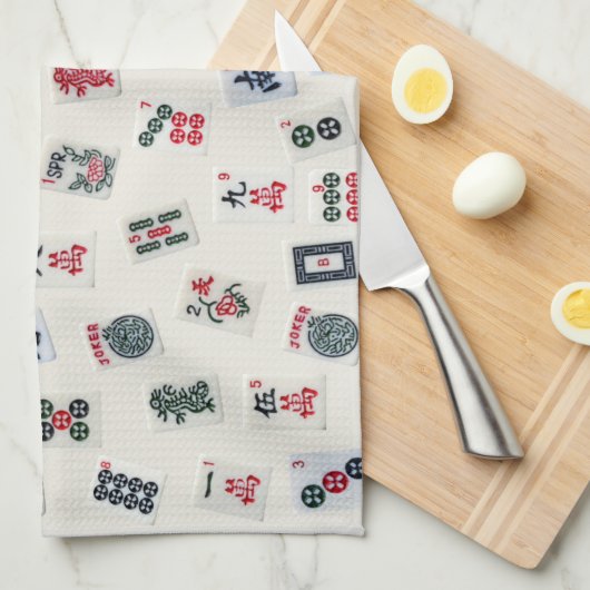 MahJong-tegels ontwerpen foto's op een badge Theedoek (Quarter Fold)