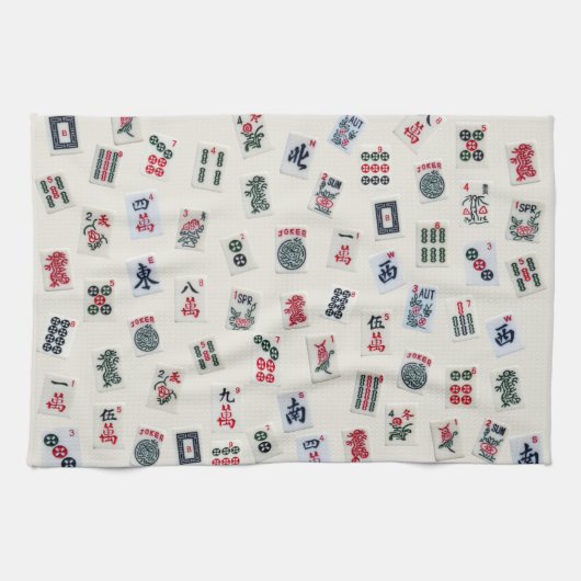 MahJong-tegels ontwerpen foto's op een badge Theedoek (Horizontaal)