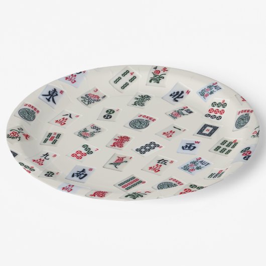 MahJong-tegels op pastelbadge achtergrond Papieren Bordje (Gekanteld)