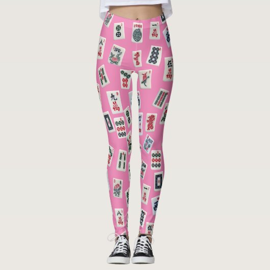 MahJong tegels op roze Leggings (Voorkant)