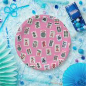 MahJong tegels op roze Papieren Bordje (Feest)