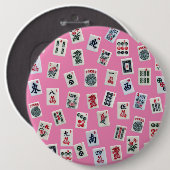 MahJong tegels op roze Ronde Button 6,0 Cm (Voorkant /achterkant)