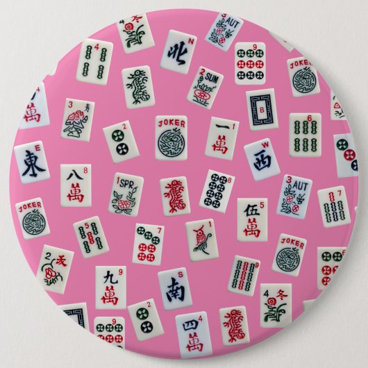 MahJong tegels op roze Ronde Button 6,0 Cm (Voorkant)